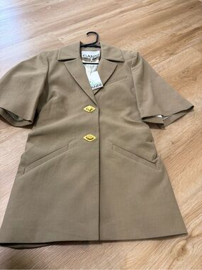 Ganni Cotton Short-Sleeve Blazer with Gold Buttons